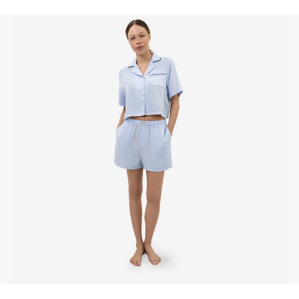 Sunday Citizen Women's Small Woven Cotton Short Pajama Set Blue NEW